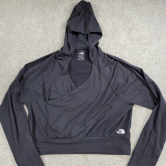 The North Face Womens Flashdry Hoodie XL Black Crisscross Cropped Thumb Holes - Picture 15 of 16